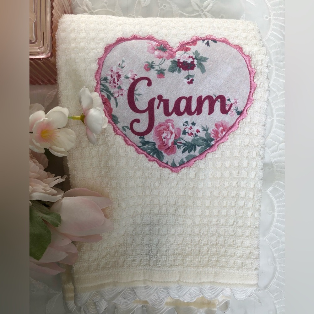 NEW Shabby Chic Gram Hand Kitchen Two Towels Set